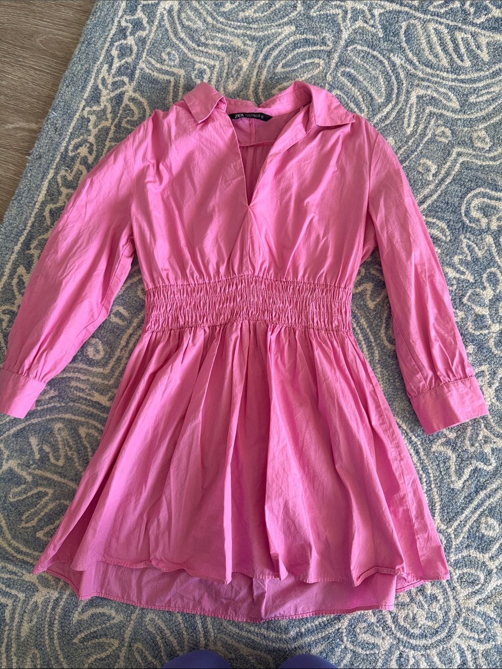 Zara Pink Long-Sleeve Smocked Waist Mini Dress